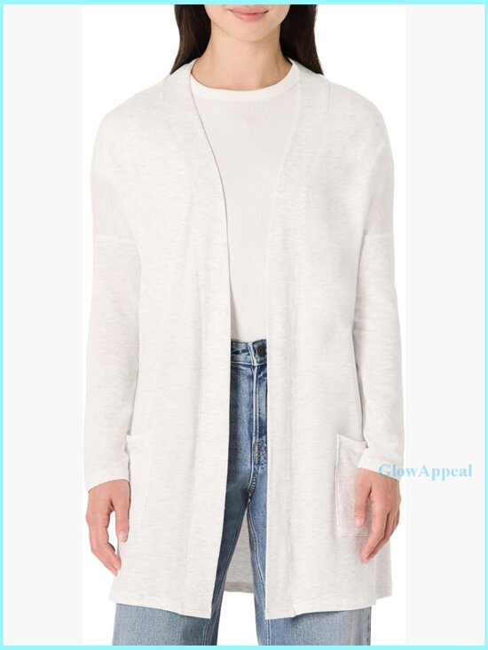 Sweaters - Relaxed Fit Open Front Cardigan Lightweight Cotton Blend Jersey Lounge Wear